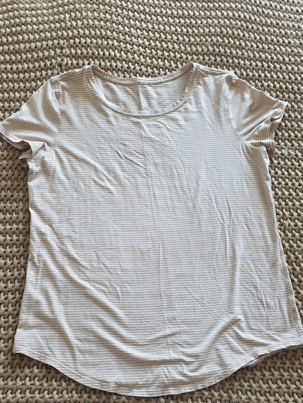 lululemon athletica Short Sleeve Crew Tee in Light Beige and White Stripe
